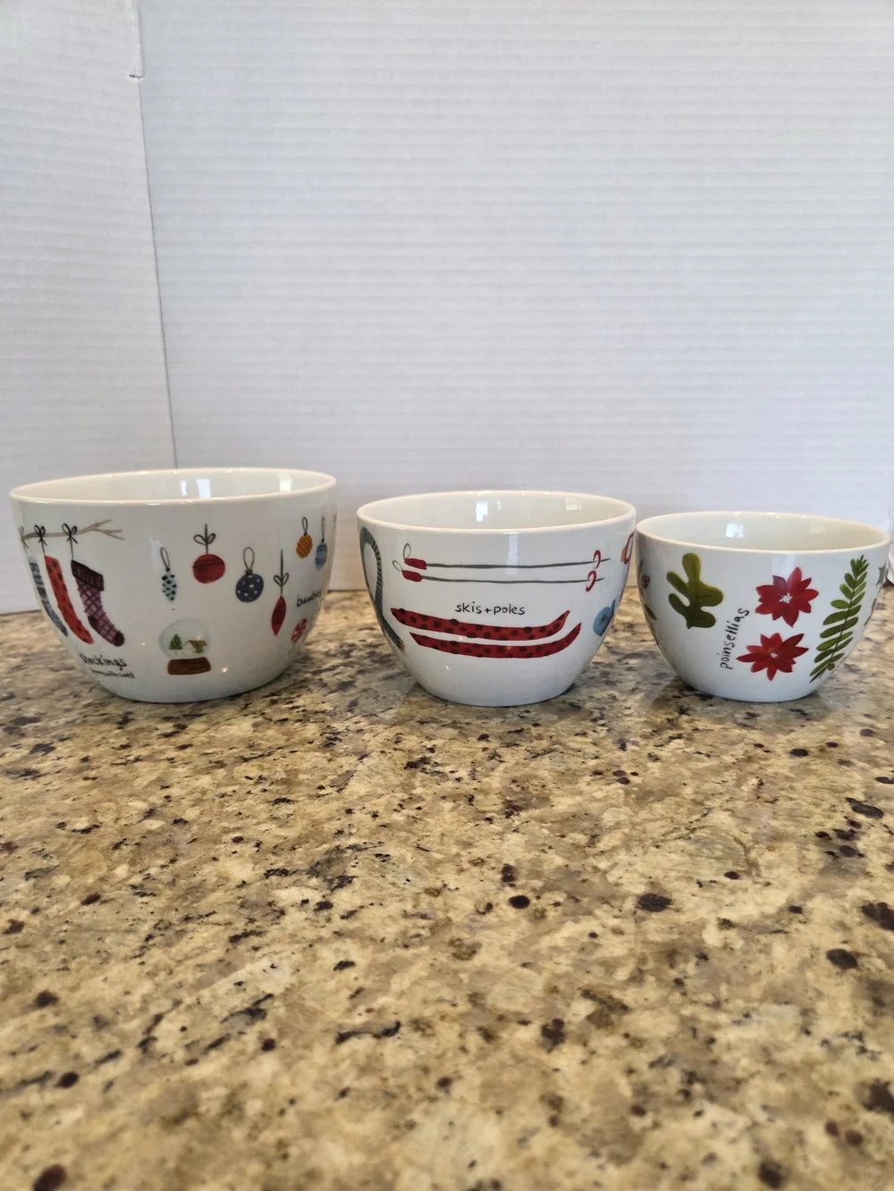 Crate & Barrel WINTER COLLAGE Christmas Nesting Bowls Set Of 3 Holiday Snack